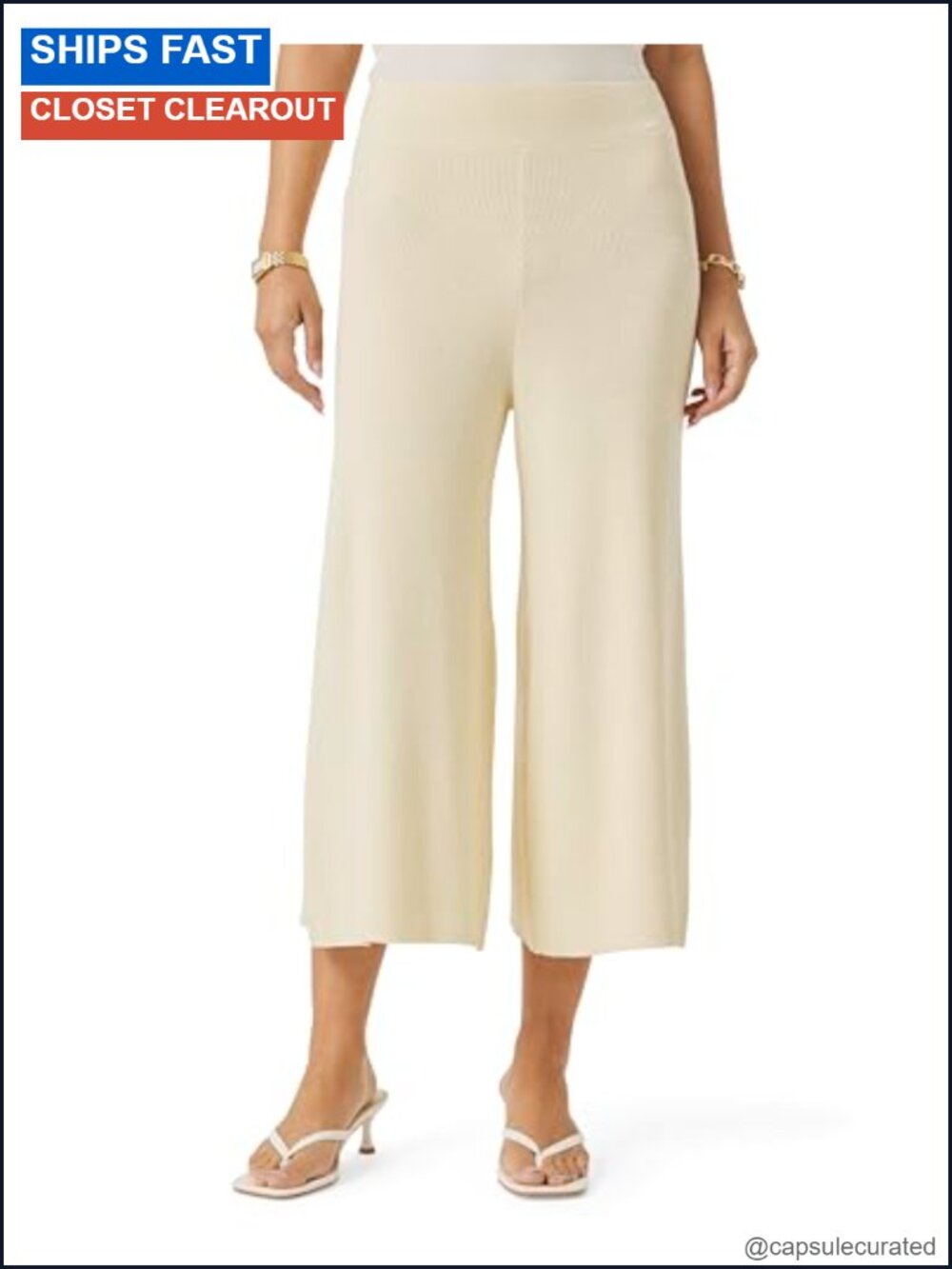 Womens Ribbed Knit Wide Leg Ankle Pants High Rise Stretch